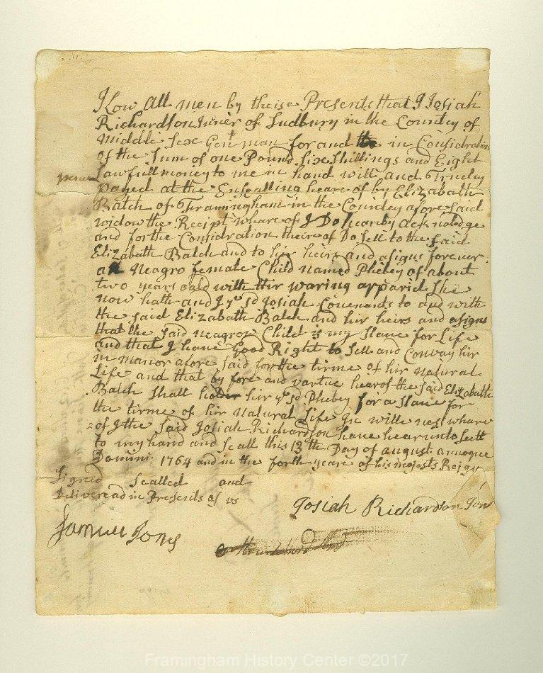 Bill of Sale for enslaved 2 year old girl, Phebey