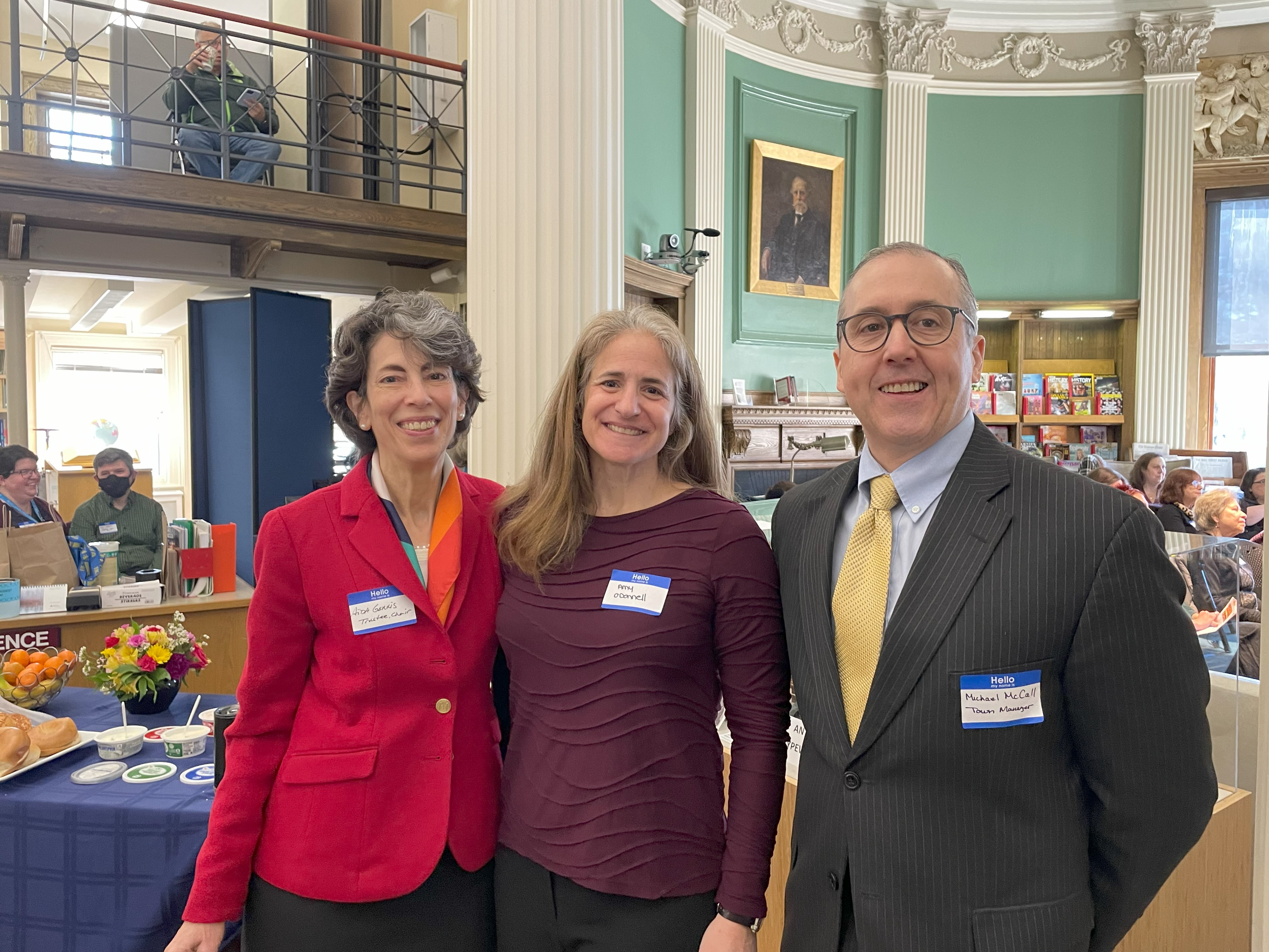 L to R: Aida Gennis, Chair, Wayland Board of Library Trustees, Amy O’Donnell, Wayland Resident, and Michael McCall, Wayland Town Manager.
