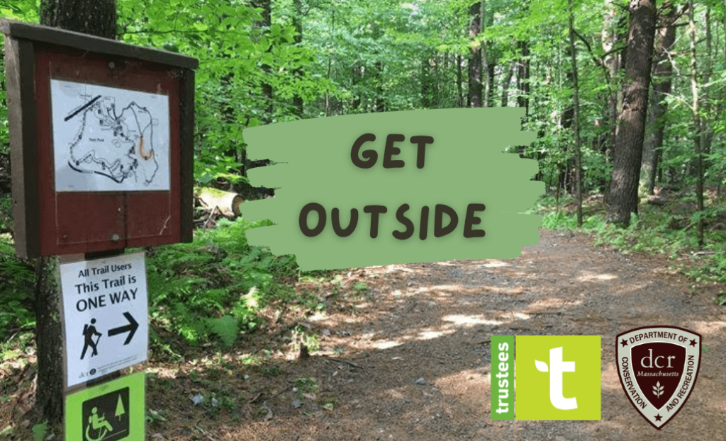A hiking trail with the words "Get outside"